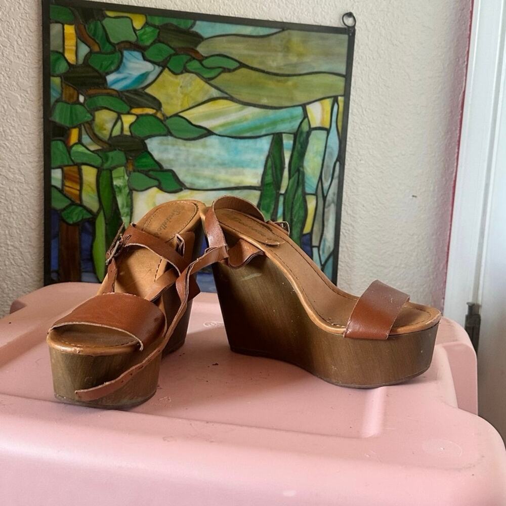 breckelles brown platform wedge sandals heels shoes